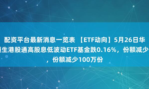 配资平台最新消息一览表 【ETF动向】5月26日华泰柏瑞恒生港股通高股息低波动ETF基金跌0.16%，份额减少100万份